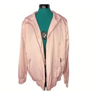 FOREVER 21 MEN - SATIN PASTEL PINK ZIP UP HOODED JACKET - L